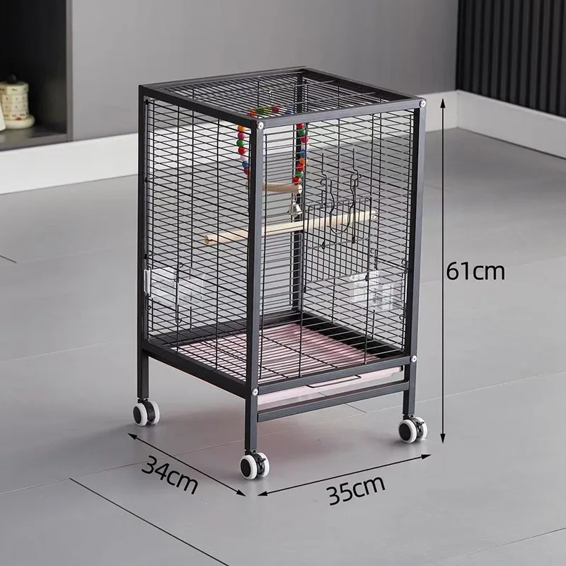 Small myna parrot bird cage luxury villa with wheels movable starling cage household splash-proof wrought iron bird cage