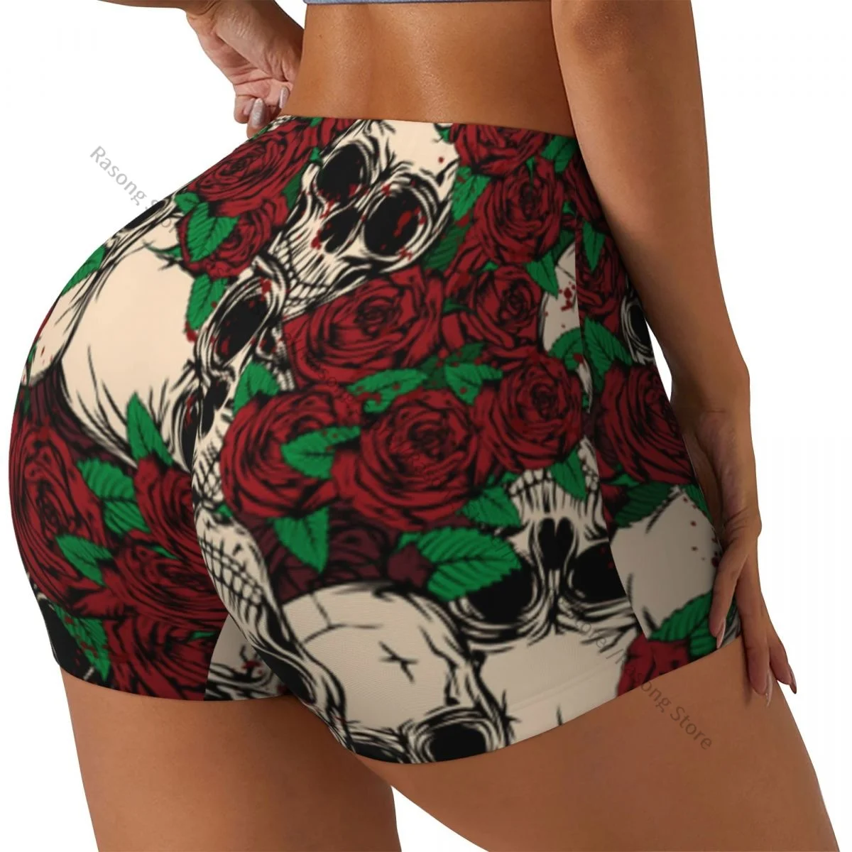 Women Yoga Shorts Grunge Skulls And Roses Workout Shorts Fitness quick-dry Ladies Yoga Gym Running Short Pants Sportswear