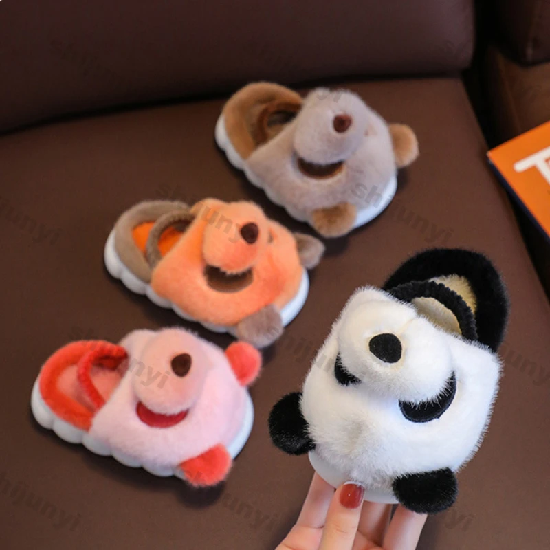 Kinderen Katoenen Slippers Jongens Peuter Herfst Winter Indoor Home Anti Slip Warm Slides Kinderen Meisjes Baby Leuke Cartoon Pluche Schoenen