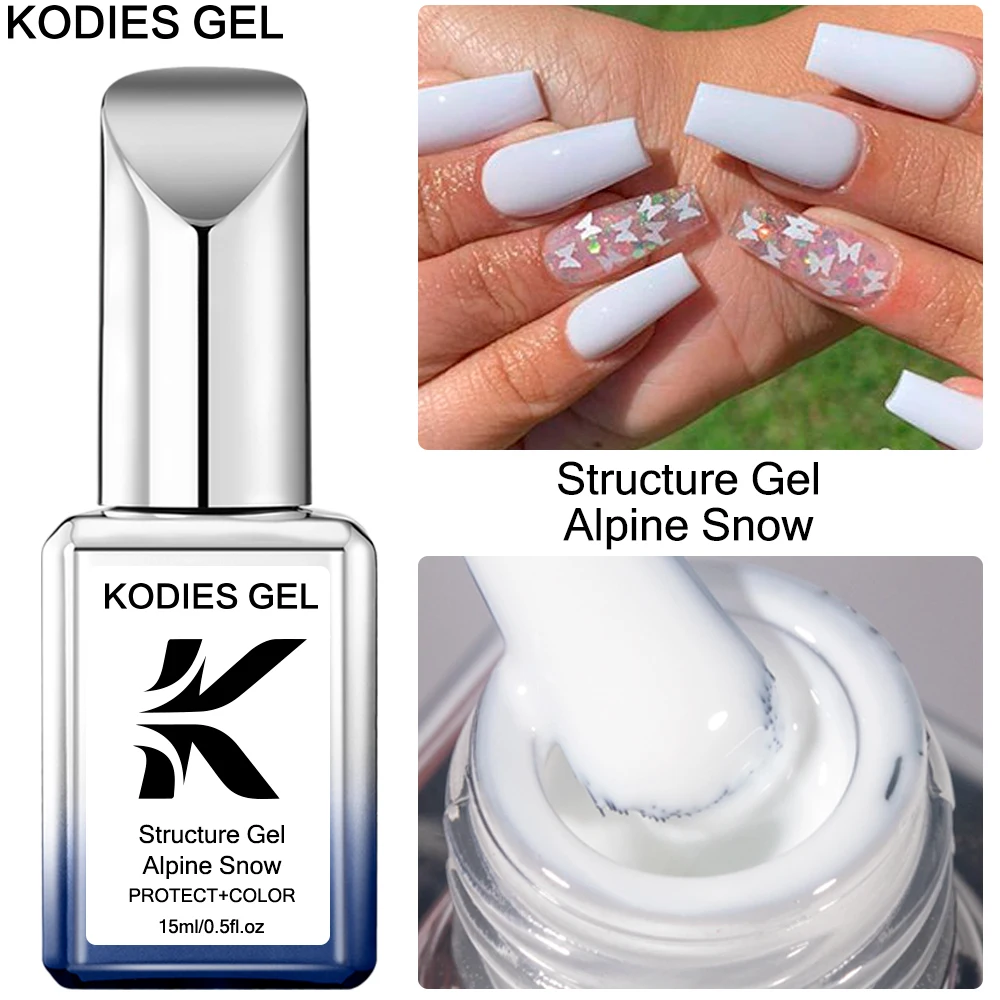 

KODIES GEL Alpine Snow White Rubber Base Gel Nail Polish 15ML Semi Permanent UV Soak Off French Manicure White Color Gel Lacquer