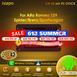 Hizpo AI Voice Android Auto Radio for Alfa Romeo 159 Brera Spider Sportwagon Carplay Car Multimedia Autoradio Headunit RDS GPS