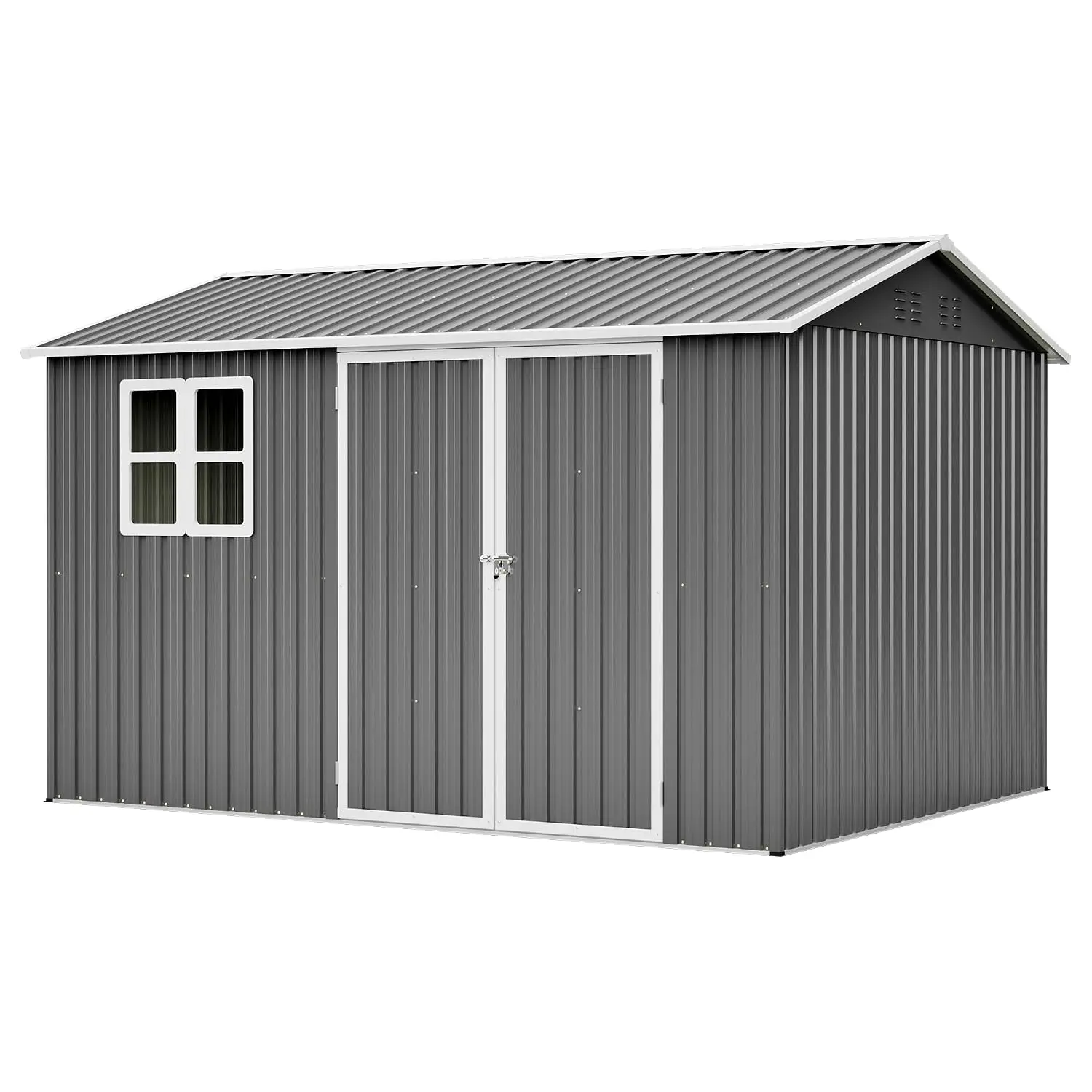 Steel Outdoor Storage Shed Lockable Doors Sloped Roof Weatherproof Garden Tool Shed Backyard Patio 10x8 ft Gray, Customized
