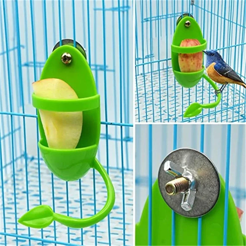 Pet Parrot Feeder Hanging Cage Fruit Vegetable Container Feeding Cup Cuttlebone Stand Holder Cage  Perching Frame Accessories