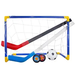 Hover Soccer Hockey Balls Anti-Bump High-Elasticity 2 In 1 Hockey Toys Hockey Net Targets Hockey Stick Mini Soccer Set For Kids