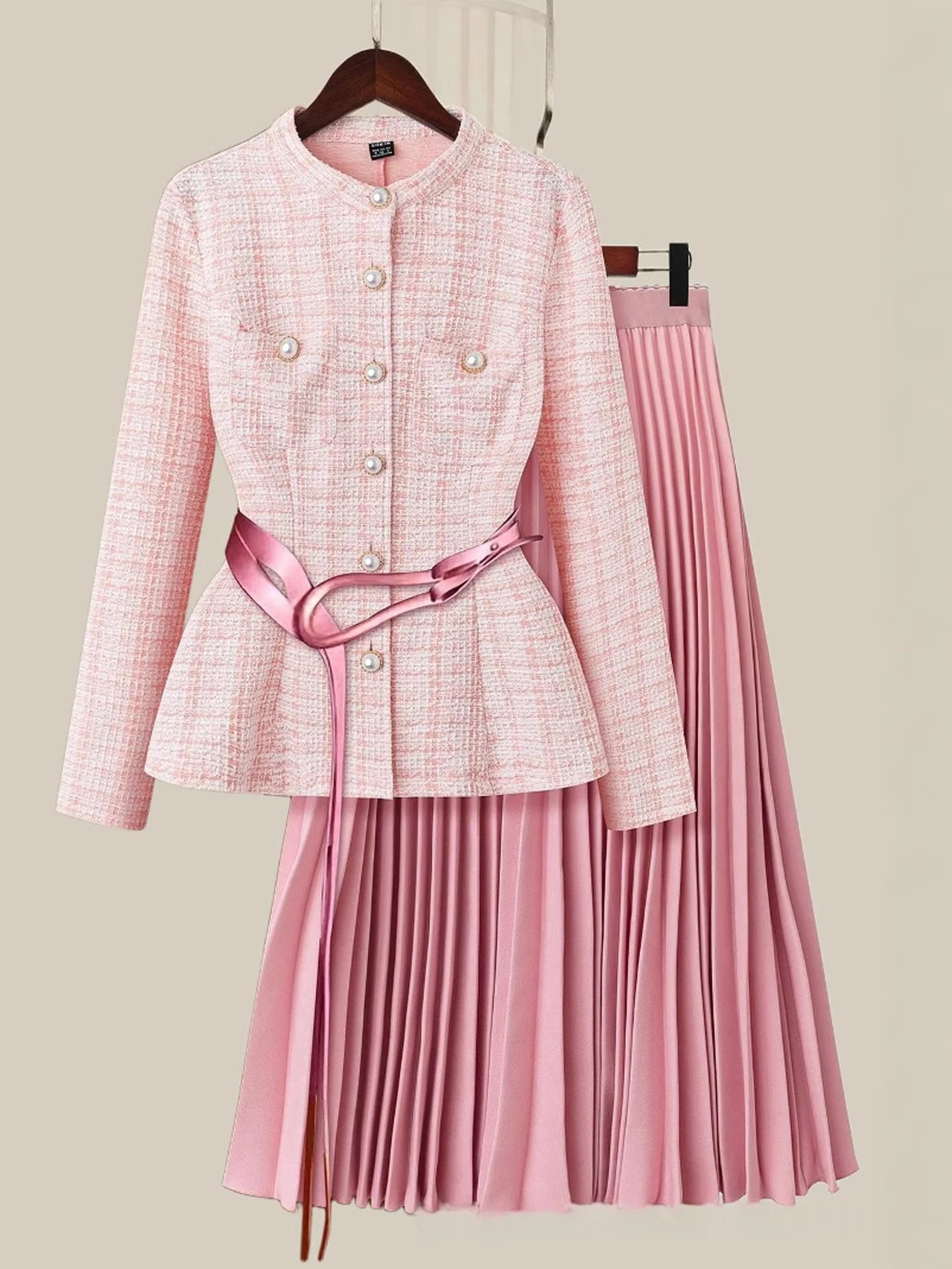 بدلة تنورة نسائية مكونة من قطعتين من Tigtok Pinduoduo Export طقم ملابس على الطراز الأوروبي الأمريكي بدون حزام