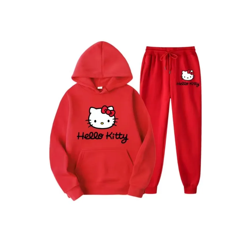 Sanrio HelloKitty Cartoon Anime Women Sweatshirt Sweatpants Set Fashion Men Pullover Pants Suit Spring Autumn Couple Hoodie Pant