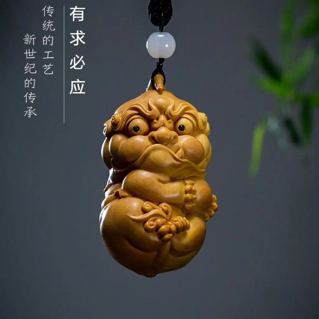 

Boxwood Lucky Transfer Pixiu Wood Carving Pi Handle Dang Pendant Men's Plate To Play with Literature Pendant Crafts Lucky