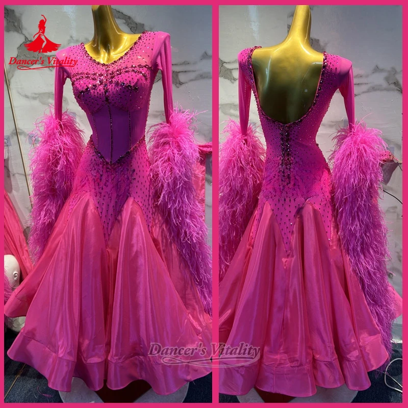 Social Dance Feather Style Dresses Adult&Teenagers Waltz Tango Wrapped Hips Perform Clothes Luxury Customized Dancer's Vitality