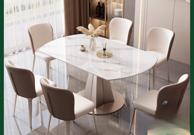 

Italian light luxury minimalist high-end rock slab retractable dining table home modern simplicity