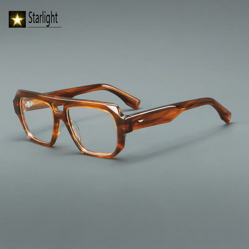 Dubbele beam Dikke Acetaat Brilmontuur Mannen Zwarte Brilmonturen Man Vierkante Lezen Optische Bijziendheid Recept Klassieke 146mm