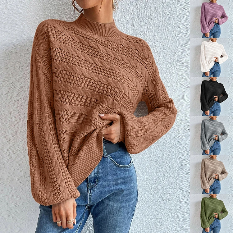 Top Mujer Women'S Loose Solid Color Pullover Cable Sweater Ropa De Mujer Winter Clothes Woman Roupas Feminina SuéTer Mujer
