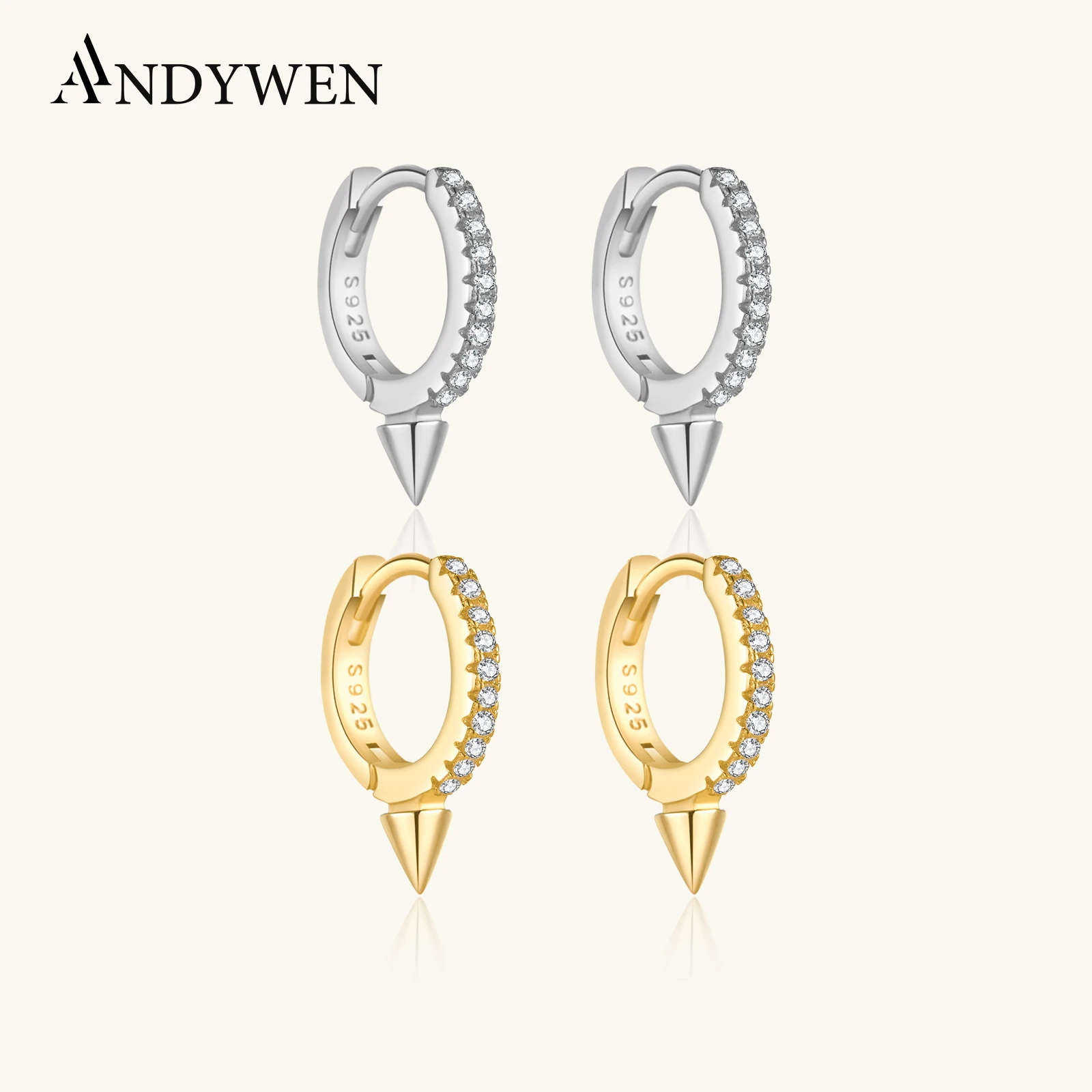 

ANDYWEN стерлингового серебра 925 пробы мини-шип хорошие обручи мини 7 мм одиночные серьги-обнимашки петли пуля кольцо круг 2025 серьги ювелирные изделия