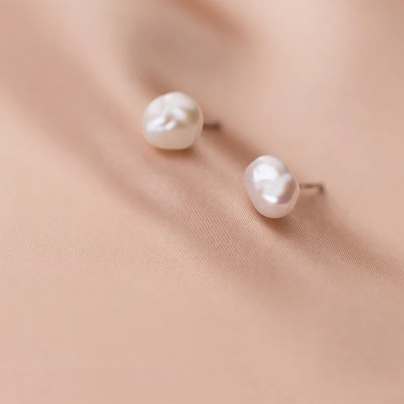 

Japanese Irregular Baroque Pearl Stud Earrings For Women S925 Pure Silver Elegant Temperament Girlfriend Birthday Gift Jewelry