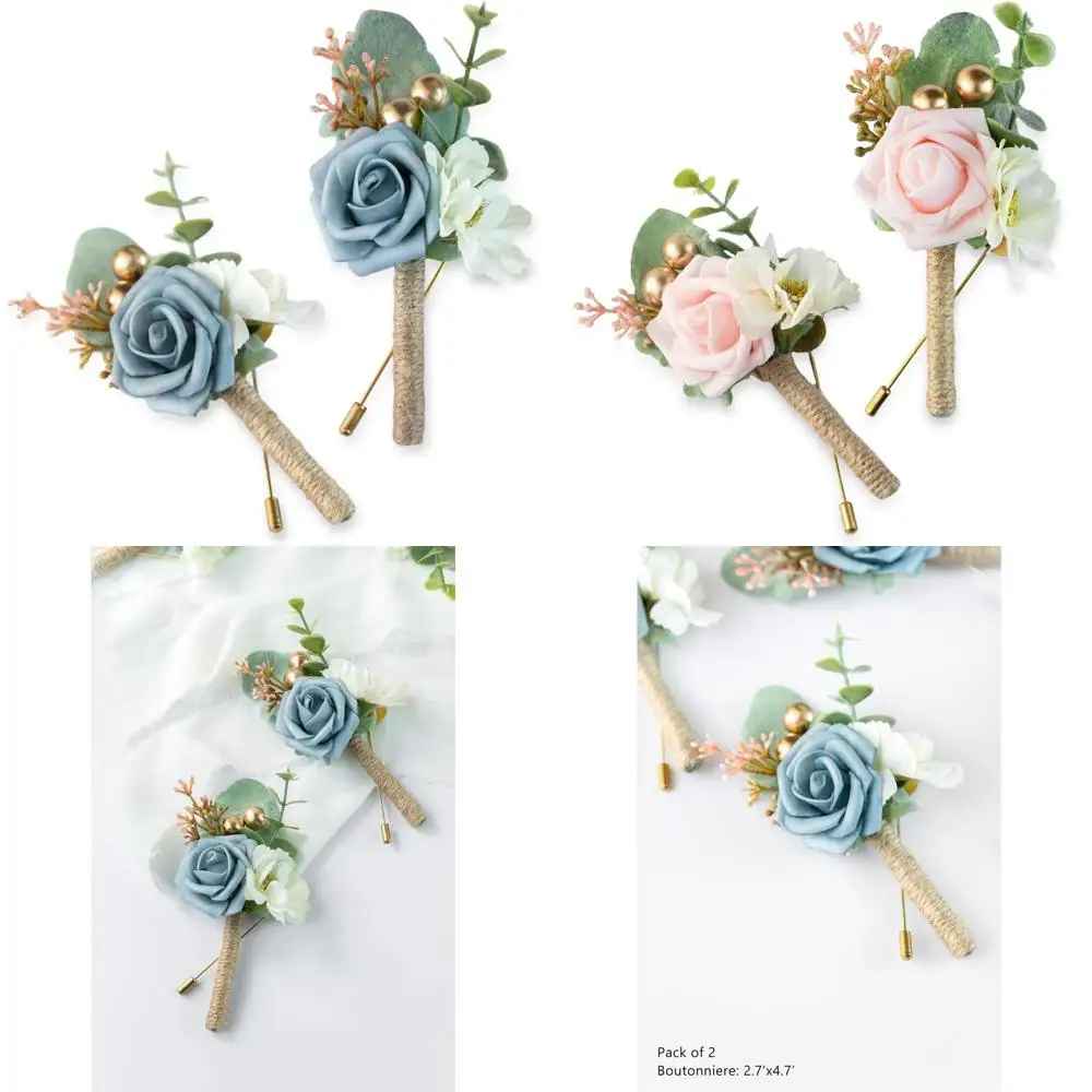 boutonniere for men wedding, groom groomsman artificial rose flowers for wedding anniversary celebration,prom,party,home decorat