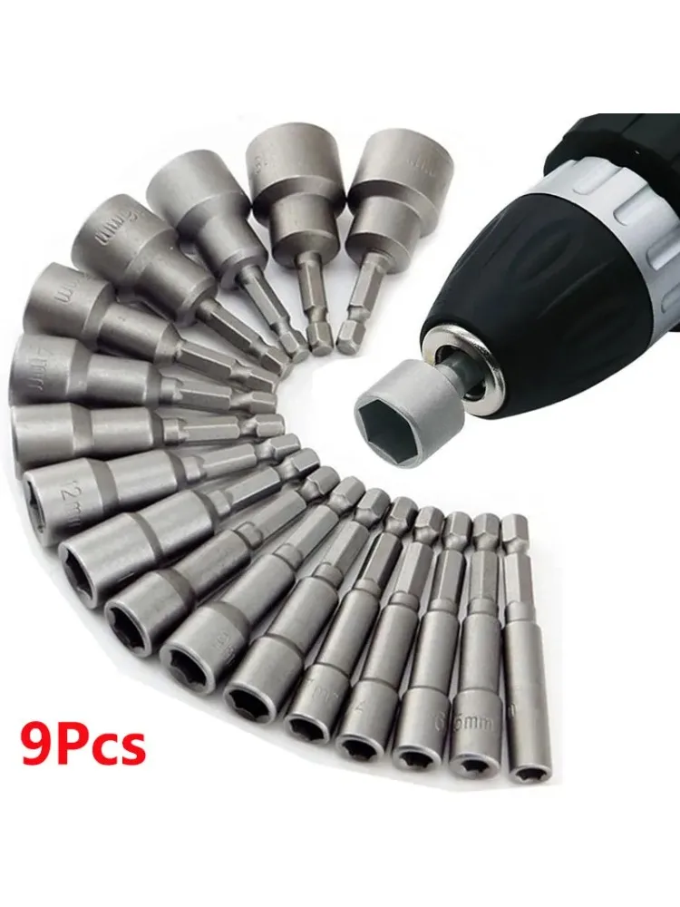 9 pièces/ensemble 5mm-13mm douilles hexagonales manchon buses écrou tournevis ensemble Schroevendraaier ensemble d'embouts ensembles outils clés à douille