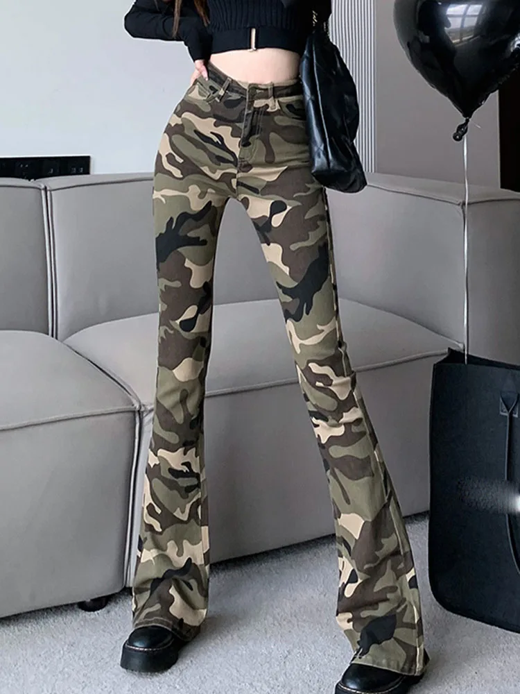 Casual High Waisted Camouflage Denim Slim Fit Speaker Pants 2024 New Fashionable Women'S Clothing