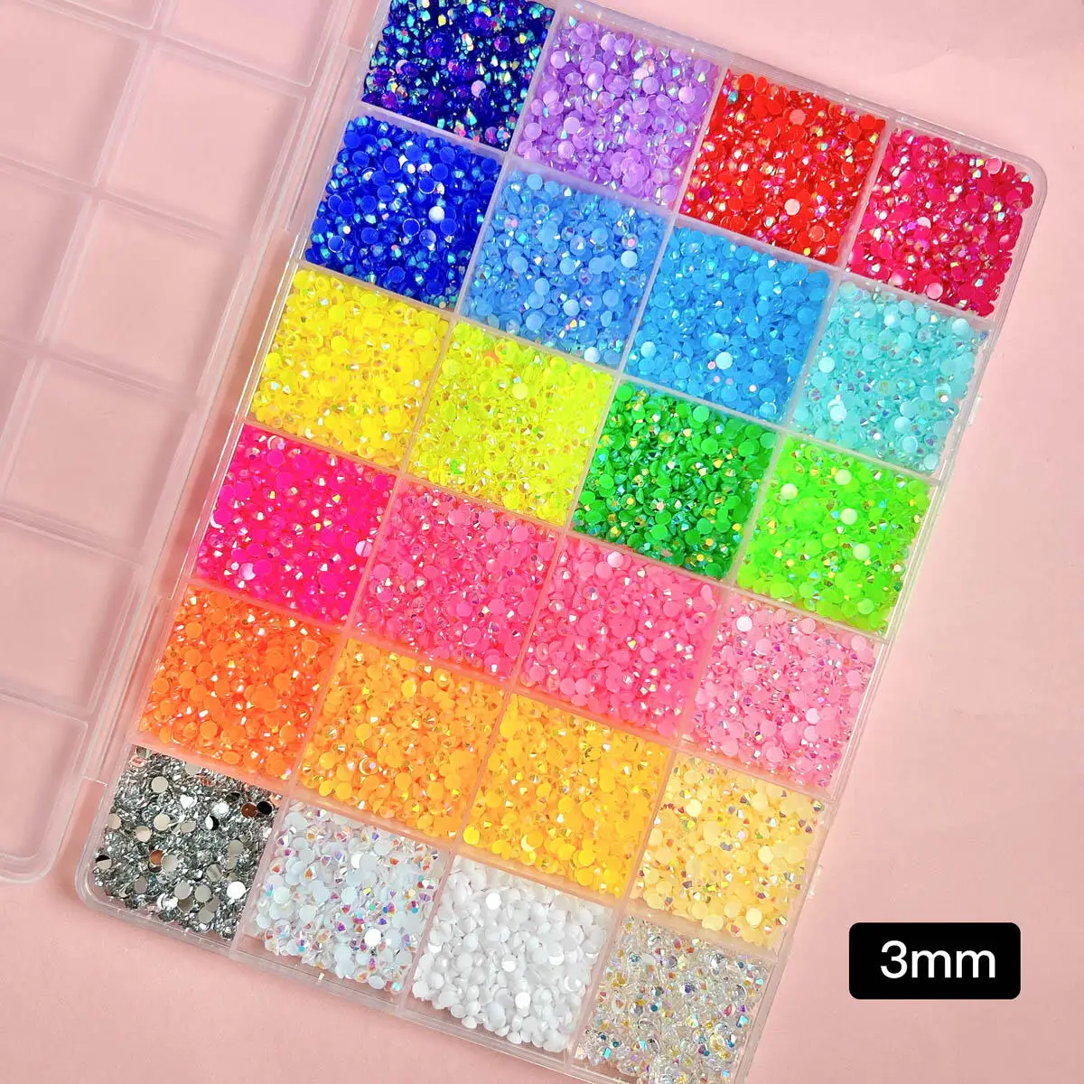 1Box 3mm Colors Nail Rhinestone Bedazzling Kit Mini Flatback Semi-circular Resin Diamond Jewelry DIY Phone Case Nail Supplies