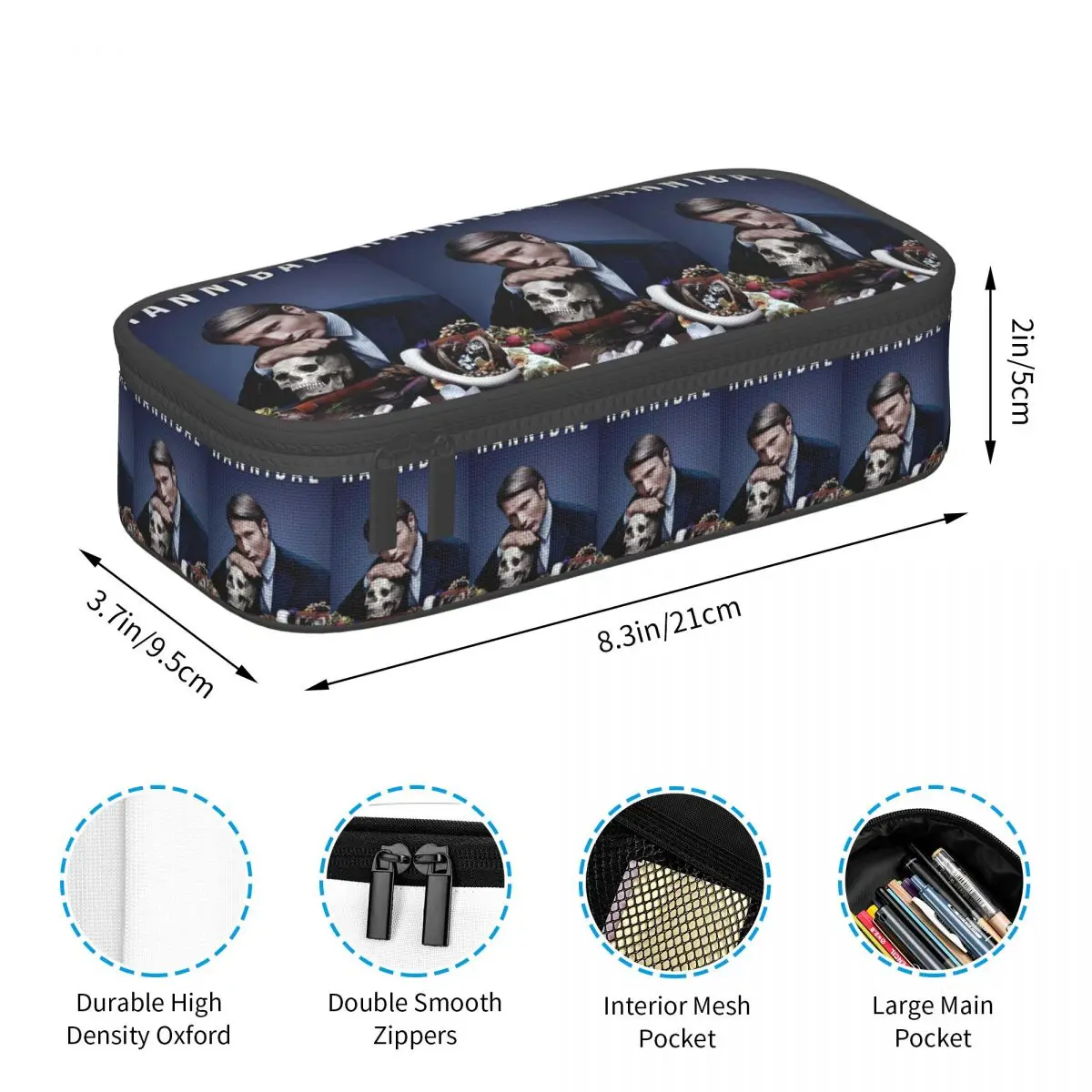 Hannibal Mads Mikkelsen Horror Movie Merch Pencil Case for Studen Gifts Pen Box Pencil Bag Stationery Supplies Pen Holder Bag