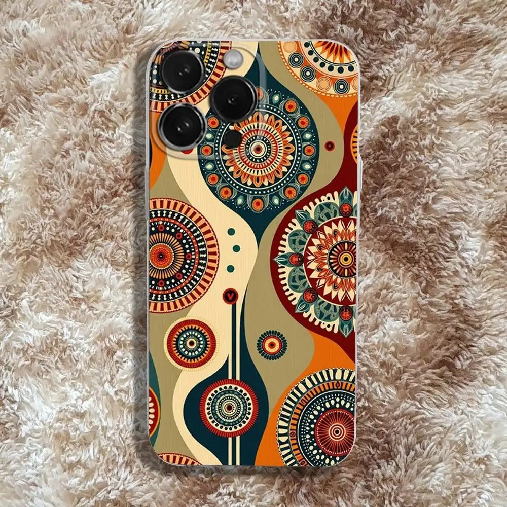 Custodia per telefono con arte astratta bohémien per iPhone 17,16,15,14,13,12,11 Pro,Max,Plus,X,XS,XR,SE4,E Mini Cover morbida trasparente