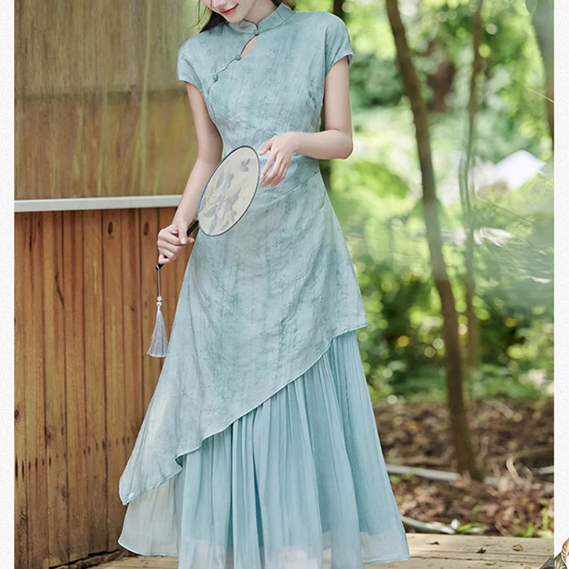 فستان تشيباو عتيق فستان شاي على الطراز الصيني الجديد للسيدات صيفي زن أومبير تصميم أنيق شيونغسام ملابس نسائية أنثوية ذات لون رائع #4