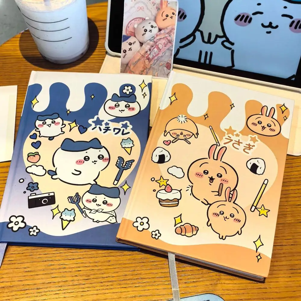 Chiikawa Thickened Hard Shell Notebook Cartoon Hachiware Color Page Notebook Student Stationery Horizontal Line Notebooks Books