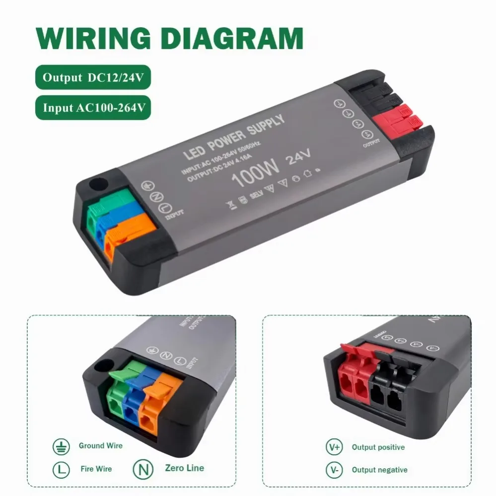 DC12V/24V 15mm Ultra-thin LED Power Supply 60W-200W 100% Stable Full Load Output Quick Heat Dissipation Lighting Transformer
