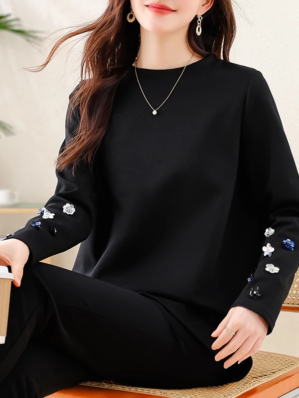 Ele talla grande larga Base Sve irt 2025 principios de otoño nuevo Sle Bead embelezado cuello alto marca china irt para mujer
