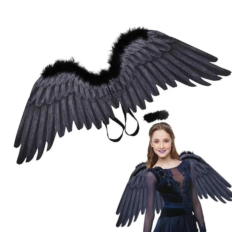 Disfraz de alas de Ángel para Halloween, plumas ajustables, diadema de Halo, accesorios para niñas