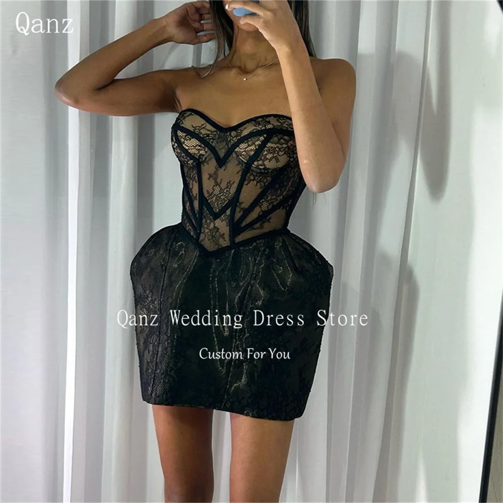 

Qanz Sweetheart Prom Dresses Customized Lace Mermaid Short Vestidos Para Eventos Especiales Corset Back Sexy Pary Club Gown