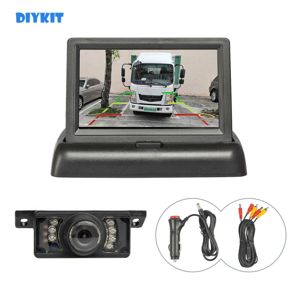 

DIYKIT 4.3 inch Foldable Car Monitor Reversing Camera Kit Back Up HD Car Rear View Camera IR Night Vision