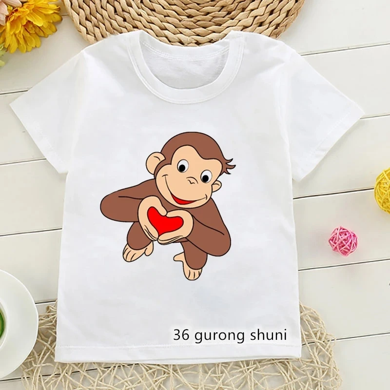 2024 New Girls T-shirt Curious George Cartoon Monkey Print Children\'s Clothing Summer Boys T-shirt Fashion Cute kids Clothes