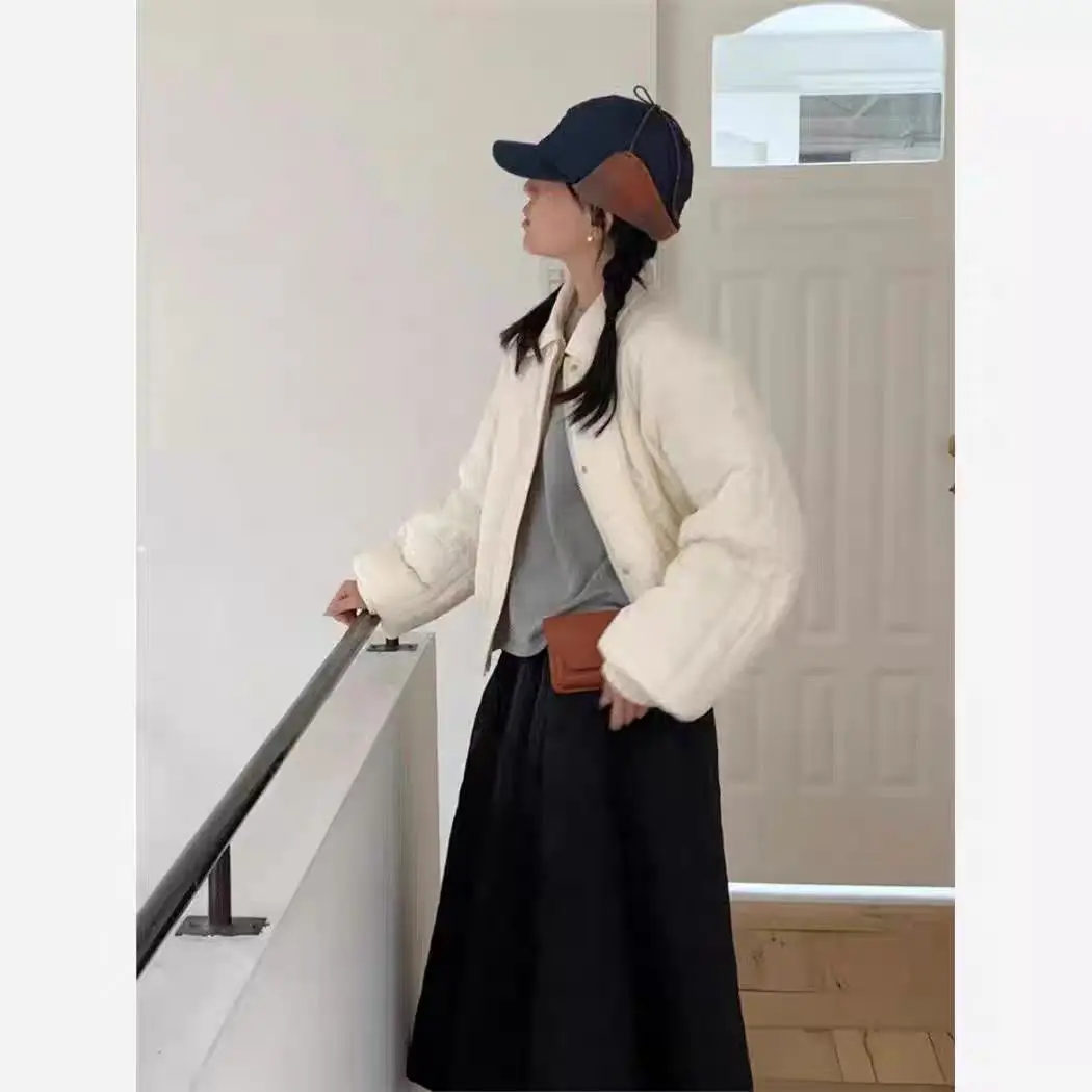 Parka's Dames Extra lang Herfst Kasjmier Vulling Gevuld Verstelbare tailleband Drukknoop Opstaande kraag Preppy College School Ins