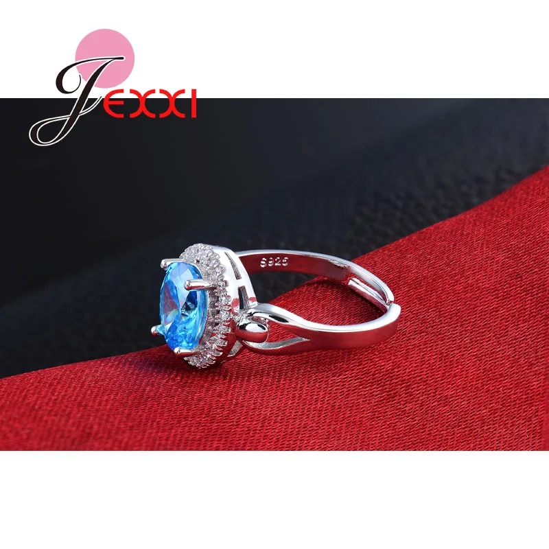 Lovely Oval Shape Blue Crystal Finger Rings For Women High Quality Sterling Silver Wedding Engagement Rings Wholesale