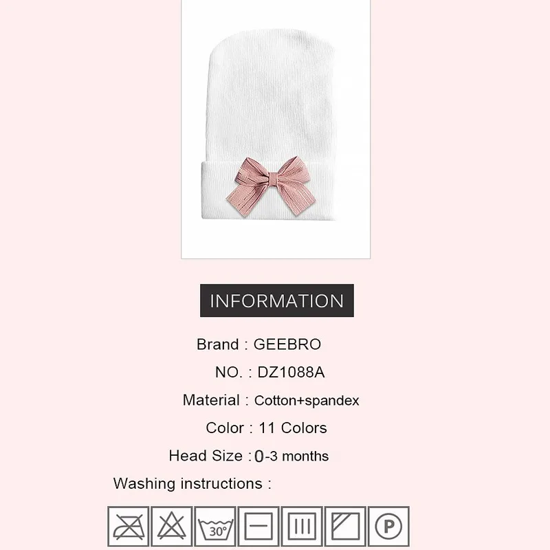 Newborn Baby Hat Toddler Baby Warm Hats Cotton Striped Caps Soft Hospital White Boys Girls Bow Beanies For New Born