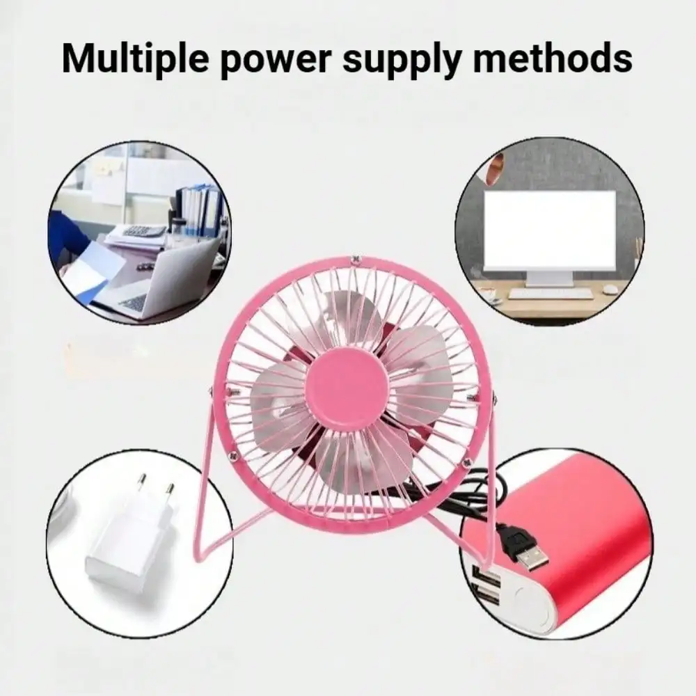4 Inch USB Desktop Fan, Mini Portable Personal Cooling Fan, Low Noise Strong Airflow, 360° Rotatable, Durable Metal Frame, Retro Table Fan, 1 Speed Adjustable for Home Bedroom Office School, USB Powered Only view 6