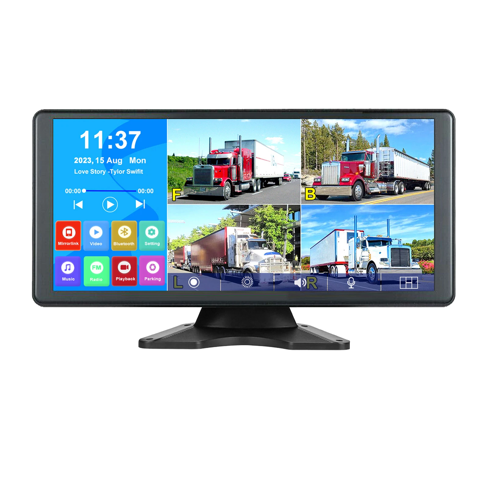 10.36 Inch Touch Screen Monitor Loop Recording 4ch AHD 1080P Bluetooth FM USB MP5 Mirror Link for Truck Caravan Trailer Camper