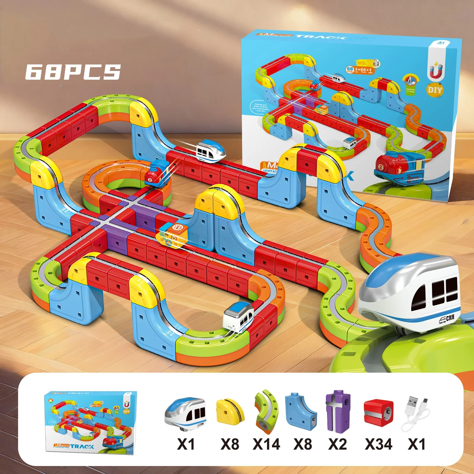 Magnetyczny zestaw kolejowy Klick Rail, elektryczny pociąg, elastyczna tor wyścigowa 3D, tor wyścigowy odporzający grawitację, z napędem, zestaw do budowania samochodów dla dzieci, zabawka edukacyjna.