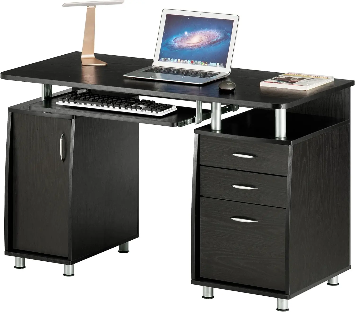 

47.25" Ergonomic Computer Drawers & File Cabinet for Home Office Storage, Espresso Writing Desk