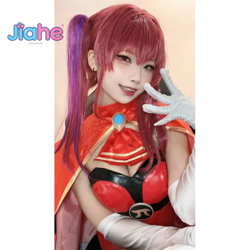 

Hololive Holo Vtuber In Stock Houshou Marine Cosplay Costume Red leather jumpsuit cloak stocking glove Halloween party uniform