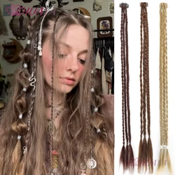 HUAYA Front Braids Clip in Hairstyle With 3 Braids On Each Clip A Total Of 22 Inch Long Natural Soft Synthetic Hairpieces for Gi