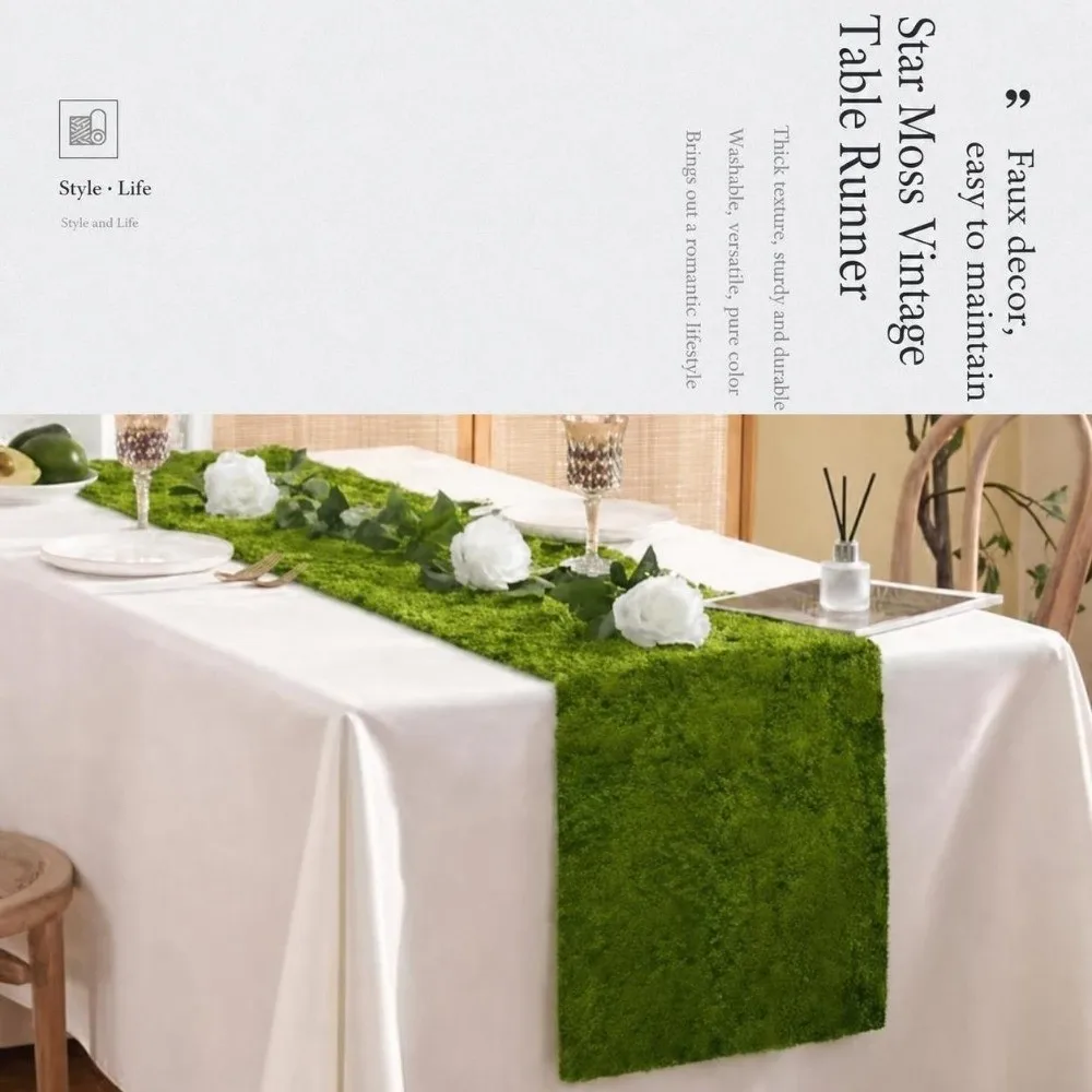 Green Artificial Grass Table Runner Width 30cm Length 120cm/180cm Turf Table Runner Scene Layout Simulation Moss Tablecloth