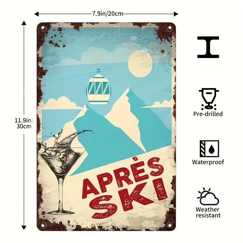 Retro Apres Ski Sign, Skiing Plaque, Vintage Home Bar Metal Plaque Man Cave Garden Coffee Shop Kitchen Bedroom Living Wall Decor