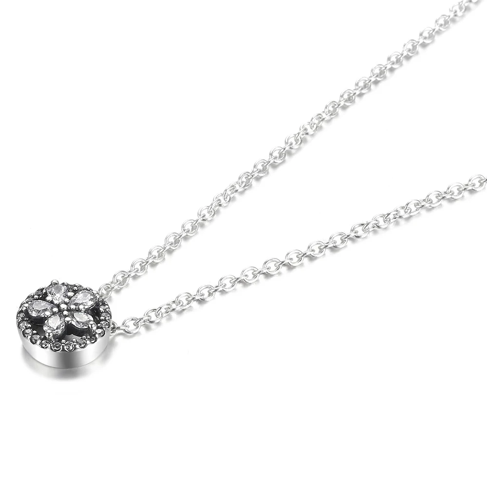 925 Sterling Silver Heart Stone Halo Family Tree Snowflake Swirl Fashion Collier Necklace Fit Women Bead Charm Gift DIY Jewelry