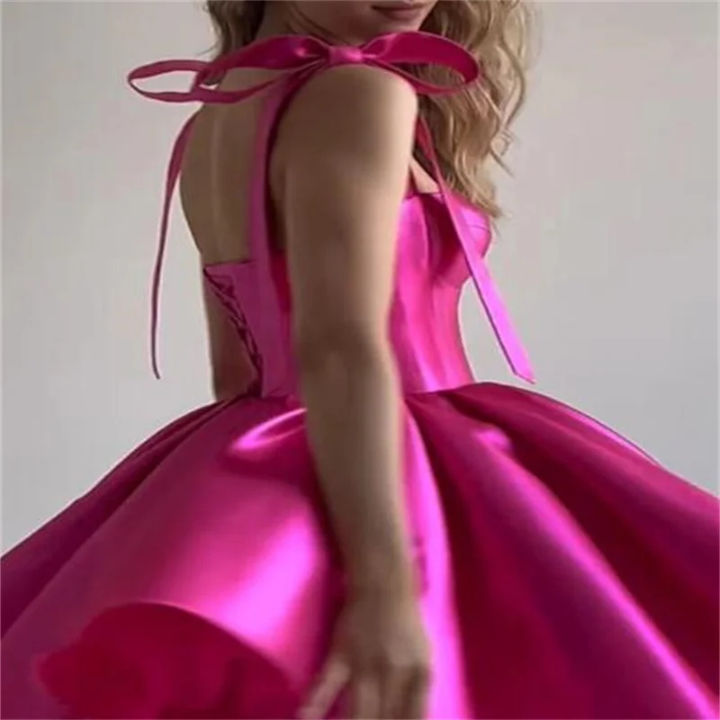 A-Line Homecoming Dresses Corsets Dress Holiday Graduation Short / Mini Sleeveless Spaghetti Strap Pink Dress Satin with Bow(s)