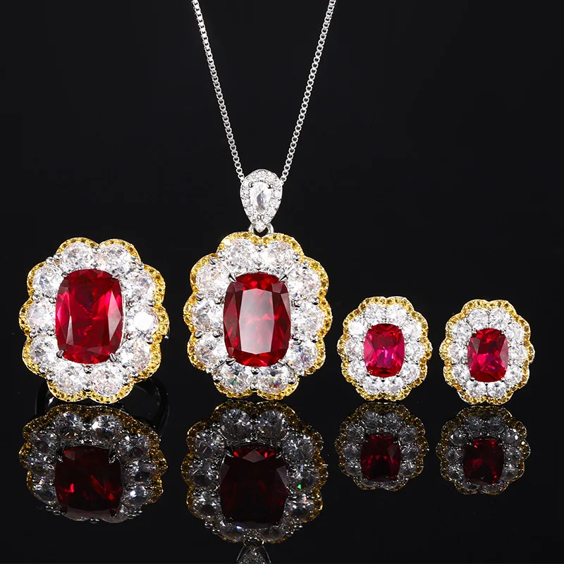 

New Style Copper Base Plated with Genuine Red Corundum High-end Vintage Set for Women10*14-8*10