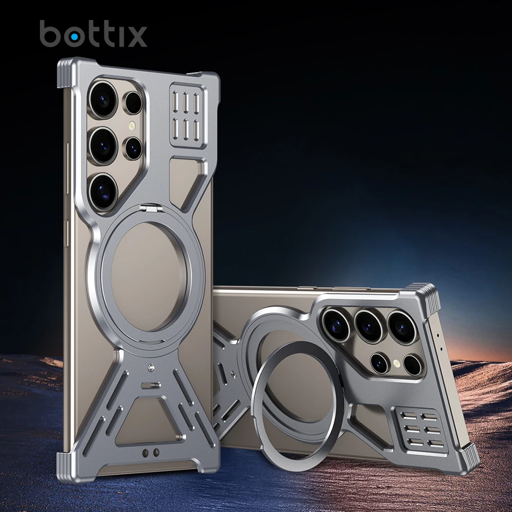 

Металлический чехол bottix для Samsung Galaxy S25, ультра противоударный чехол S24 U Coque S23 S22, роскошный корпус, встроенный кронштейн на 360° + протектор