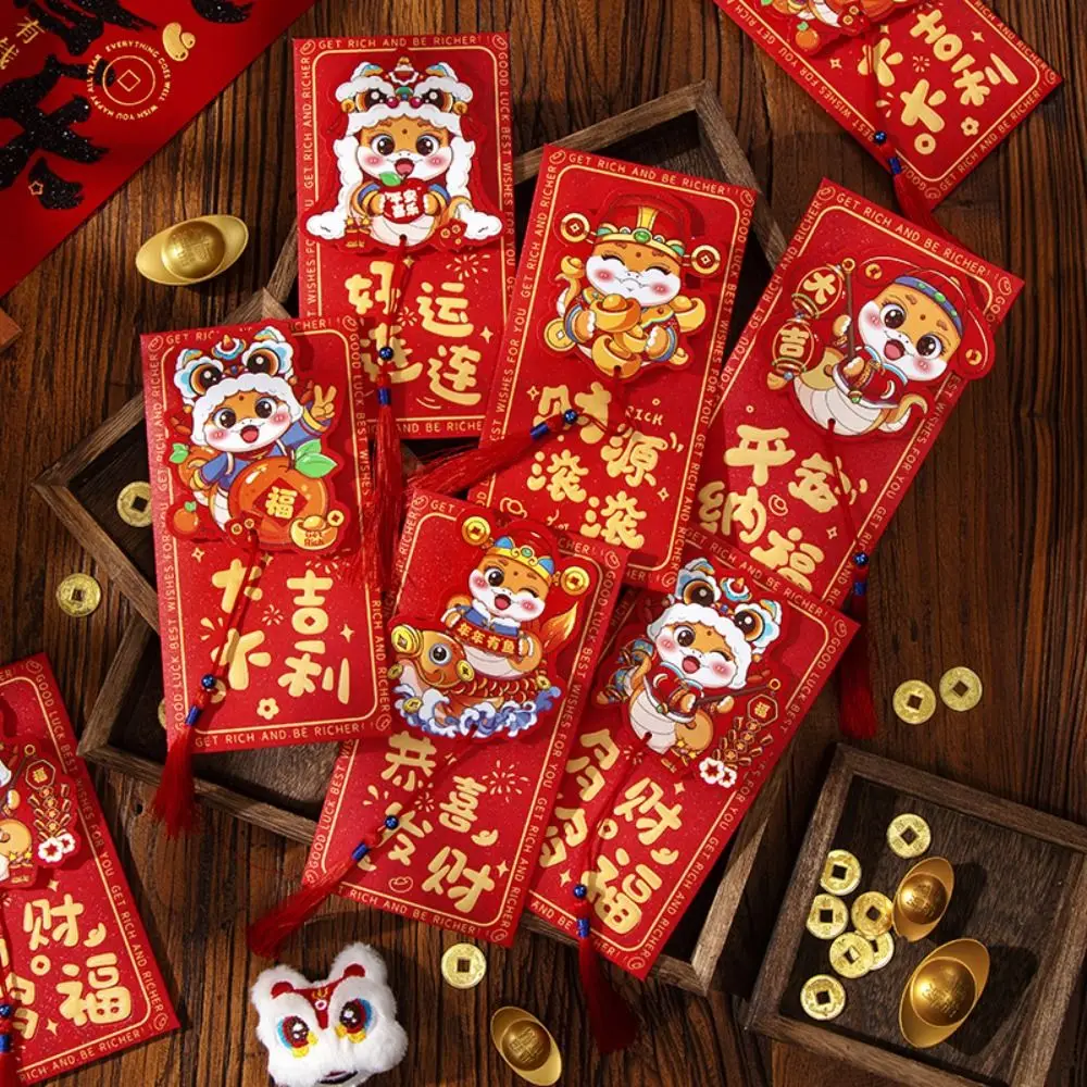 6 Stuks Cartoon 2025 Slang Jaar Rode Enveloppen Chinese Traditionele Geluk Geld Pakketten Zegen Hongbao Geschenken Verpakking Zakken