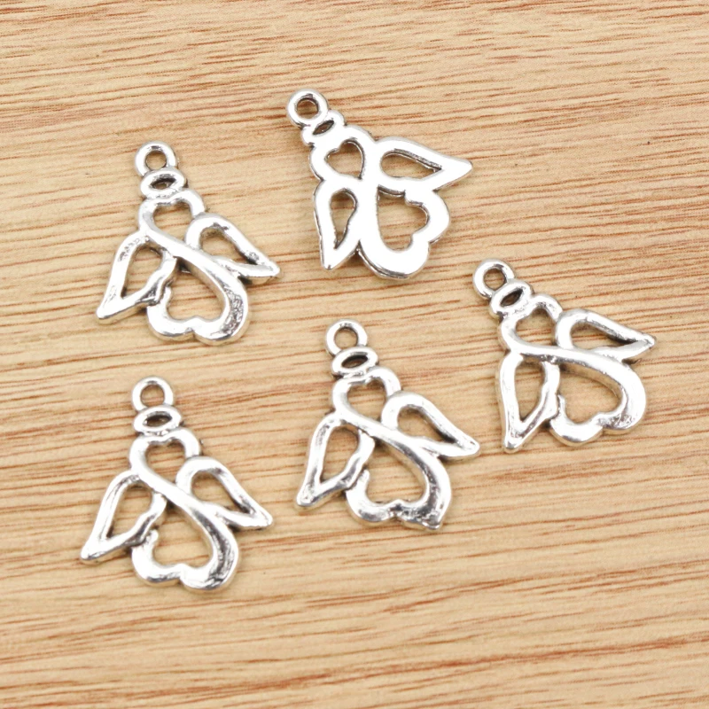 20 sztuk 19x15mm Antique Silver Plated anioł Handmade Charms wisiorek: DIY dla bransoletka naszyjnik