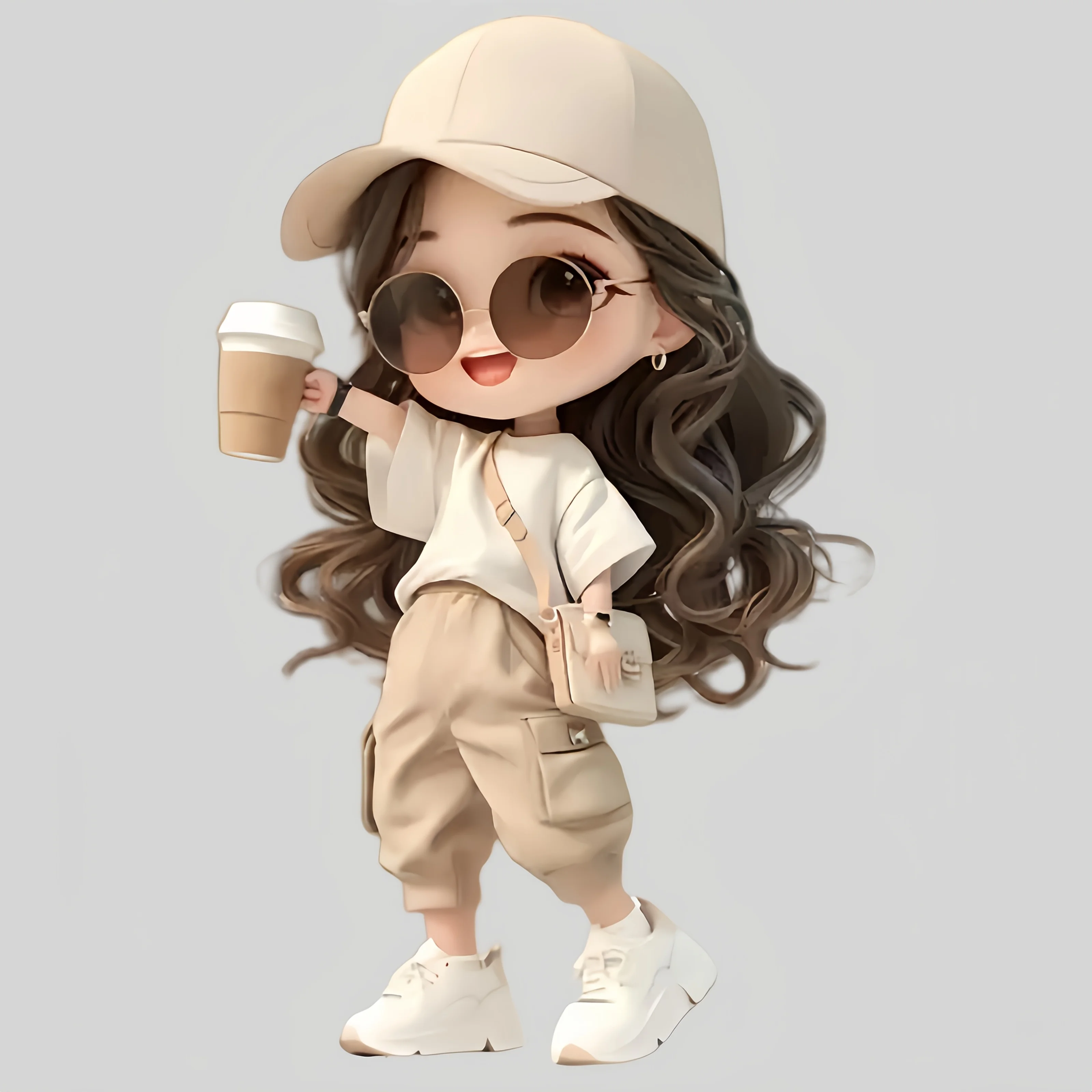 2D Flat Fashion Coffee Girl Vinyl Sticker,Waterproof Matte Scratch‑Resistant Decal for Car Motorcycle Laptop Decor, Holiday Gift