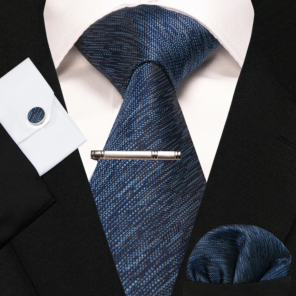 8cm Seidenkrawatten für Herren, grün-schwarze Krawatten, kariert, gestreift, Krawatten-Set mit Einstecktuch, Manschettenknöpfen und Krawattenklammern, für Hochzeit, Business, Party. – Detail 38